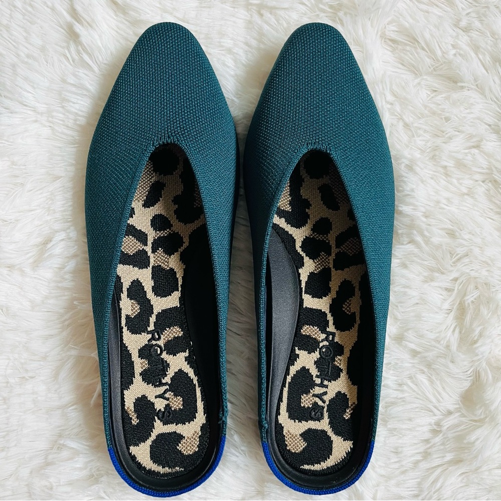 Rothy's Teal Mules with Leopard Print Insole